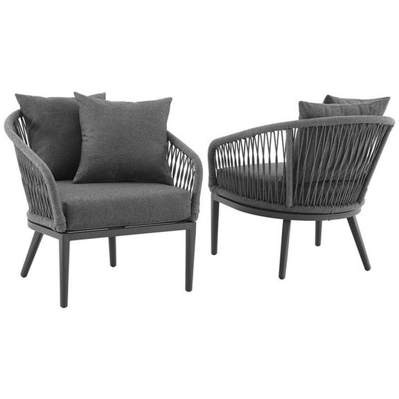 Afuera Living Modern Patio Rope Armchair in Heathered Charcoal Gray (Set of 2)