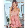 thumbnail image 4 of Summer Dresses for Women V-Neck Spaghetti Strap Bowknot Backless Sleeveless Lace Mini Dress Lotus Root Pink L, 4 of 9