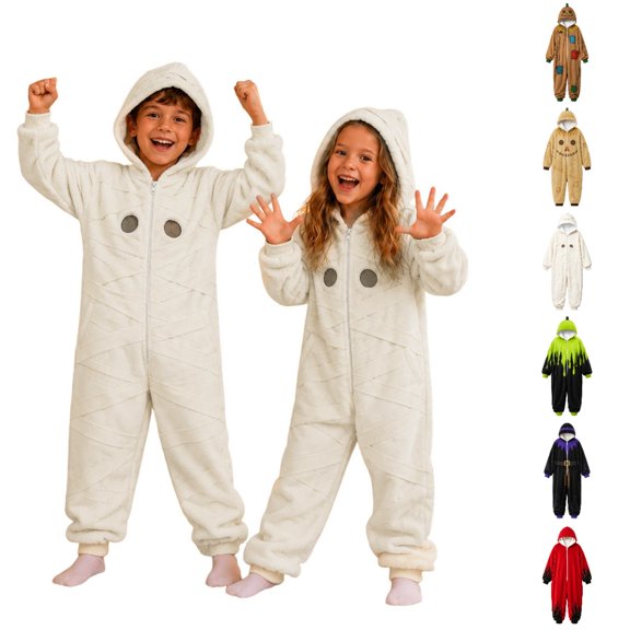 UJNDER Cute Romper Halloween Themed Hooded Romper for Boys Cozy Piece Outfit with Print Design for Toddlers and Kids,White,4-5 Years