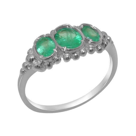 LBG British Made Spectacular 18k White Gold Natural Emerald Womens Statement Ring - 33 size options - Size 10.5