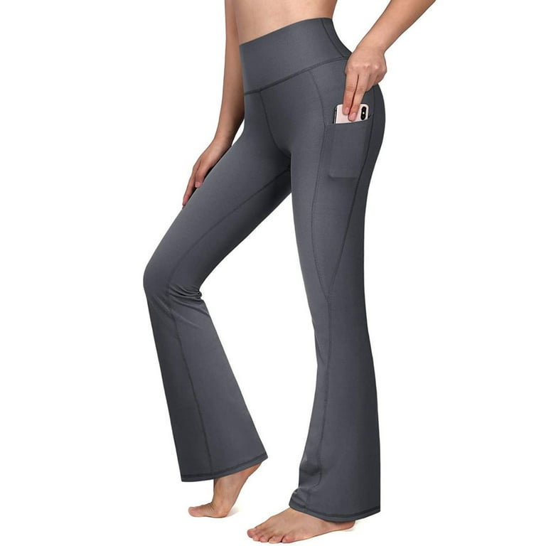 Niuer Women Fold Over Stretch Yoga Pant Pocket Bootcut Workout Jogger Flare  Legging High Waist Leopard Boho Bell Bottom Activewear 