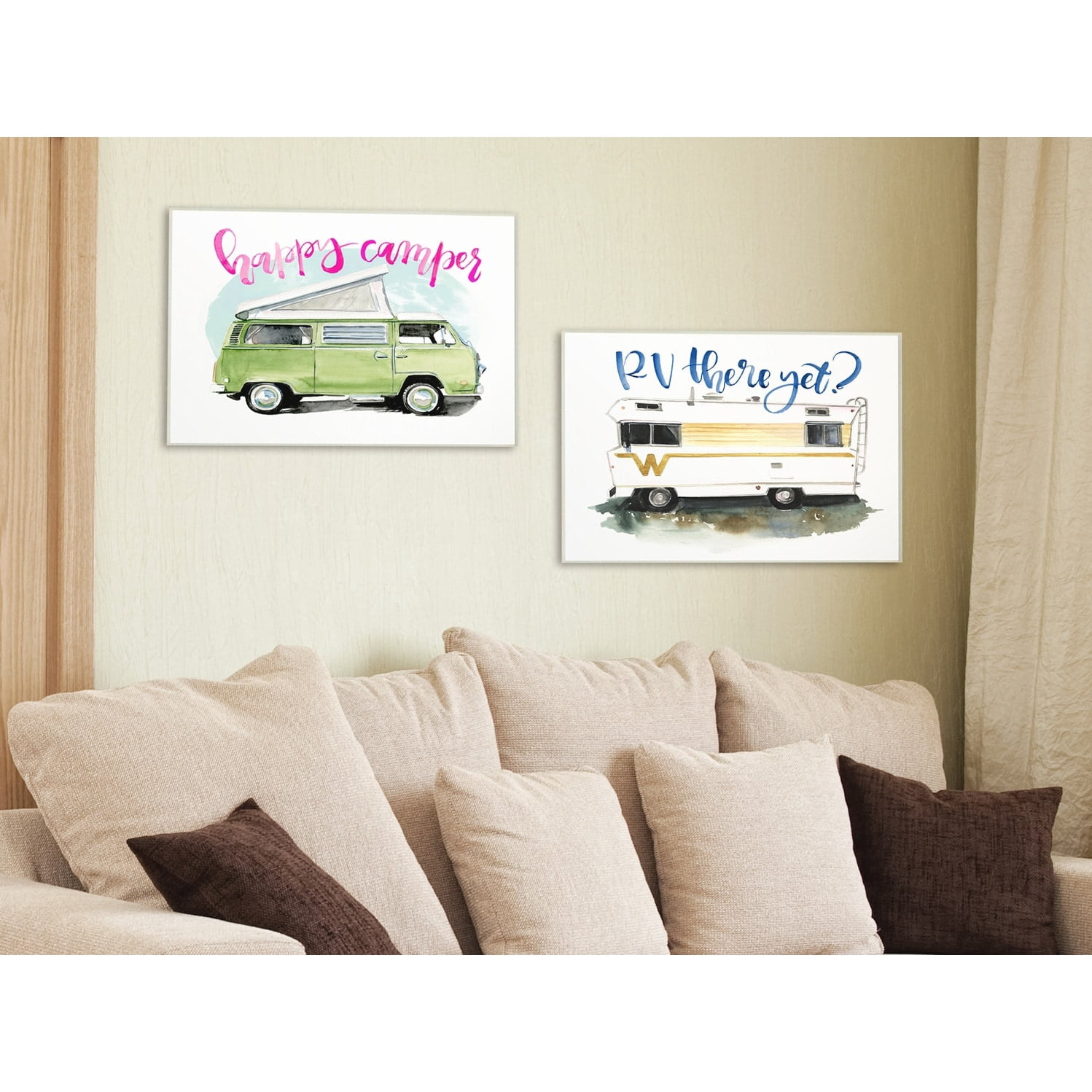 RV There Yet Yellow Striped RV Watercolor Wall Plaque Art