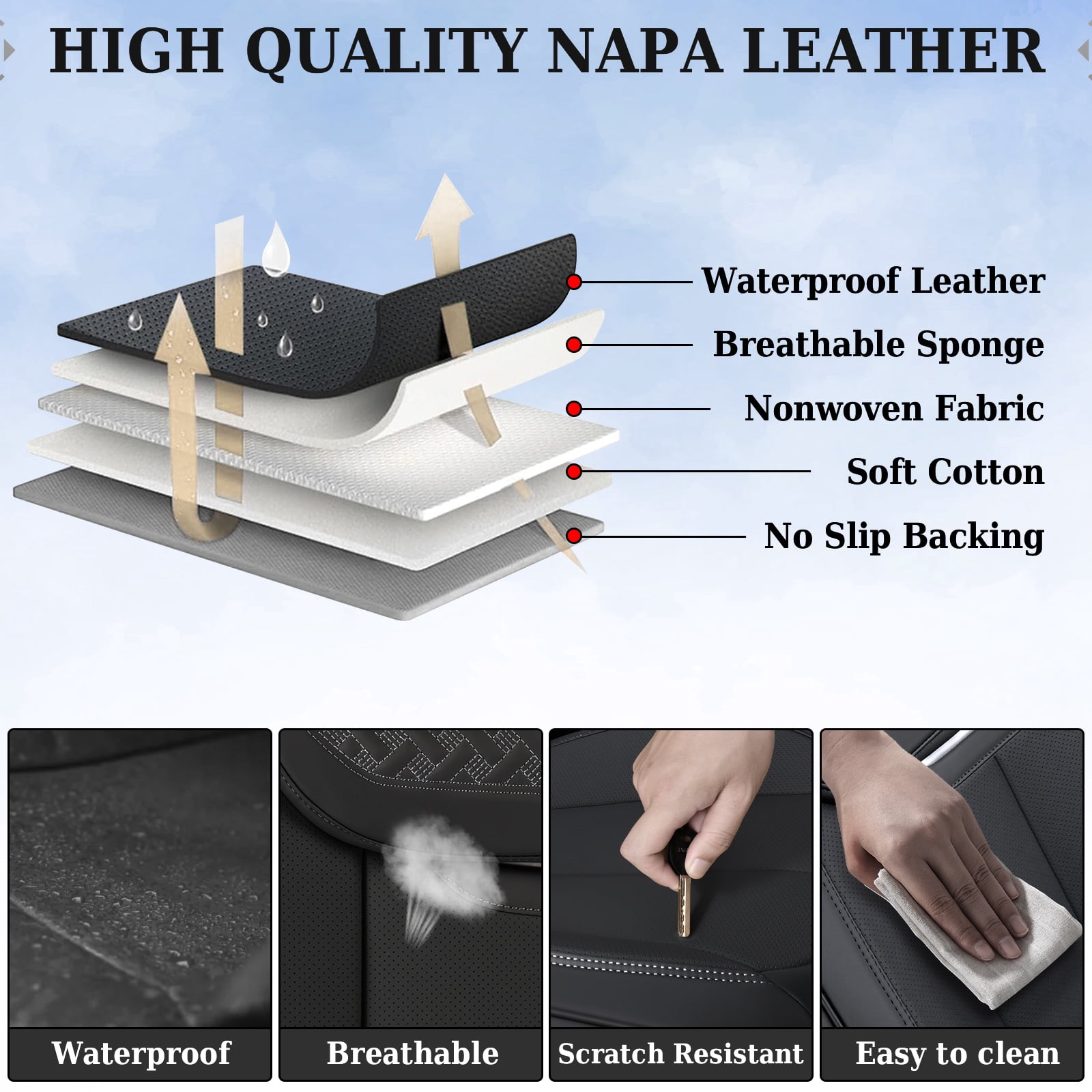 Coverado Front Car Seat Covers, Luxury Leather Car Seat Protectors, Automotive Interior Cushions Universal Fit Most Cars, Black