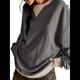 thumbnail image 3 of Sudadera Informal con Bloques de Color para Mujer, Larga, Cuello Redondo, Corte Holgado Gris L, 3 of 8