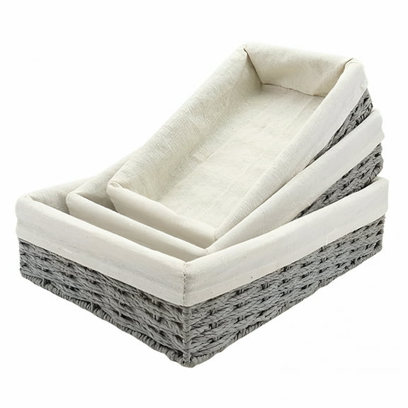 LAMIRO Round Paper Rope Storage Basket Wicker Baskets for Organizing with Handle Decorative Storage Bins for Countertop Toilet Paper Storage Basket for Toilet Tank Top Small Baskets Set