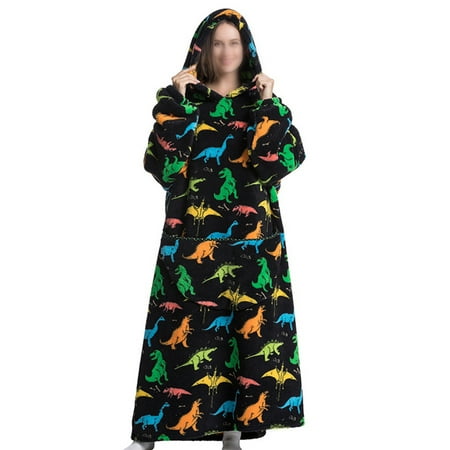 

Avamo Women Plush Hooded Neck Nightgowns Fruit Printed Nightwear Pajama Ladies Long Sleeve Home Night Gowns Dinosaur Print