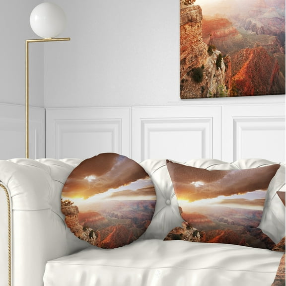 Designart Grand Canyon under Thunderstorm Sky - Landscape Printed Throw Pillow - 12x20