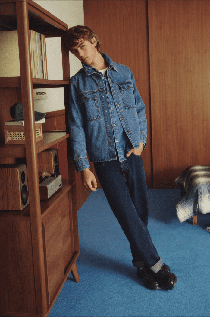 No Boundaries Denim Shacket with Long Sleeves, 100% Cotton 14 oz Denim, Men's XS-4XLT