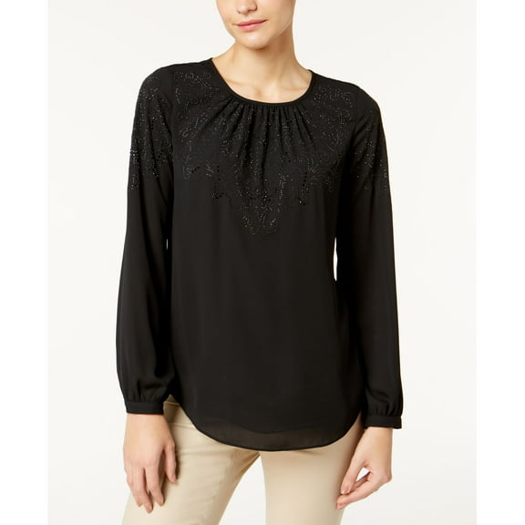 Charter Club Petite Embellished Top Deep Black PXS