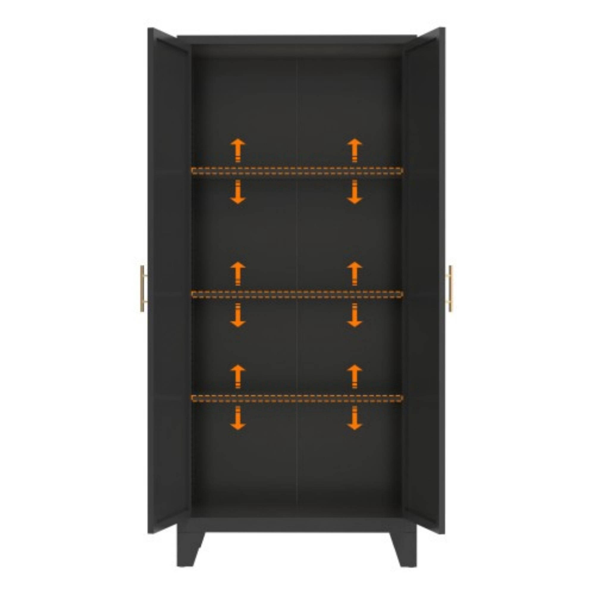 61" Metal Storage Cabinet with Adjustable Shelves, Tall Steel Storage Cabinet with Doors for Bedroom, Kitchen, Office, Black