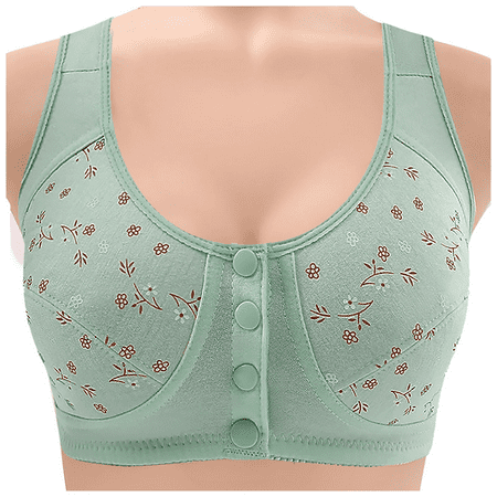 Fulorrnie Bras for Women Plus Size Wirefree Comfort Lift Bralette Front Closure Seamless Push Up Bra Green E
