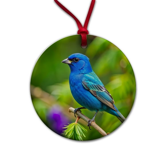 Indigo Bunting Backyard Bird Christmas Tree Holiday Round Ceramic Ornament