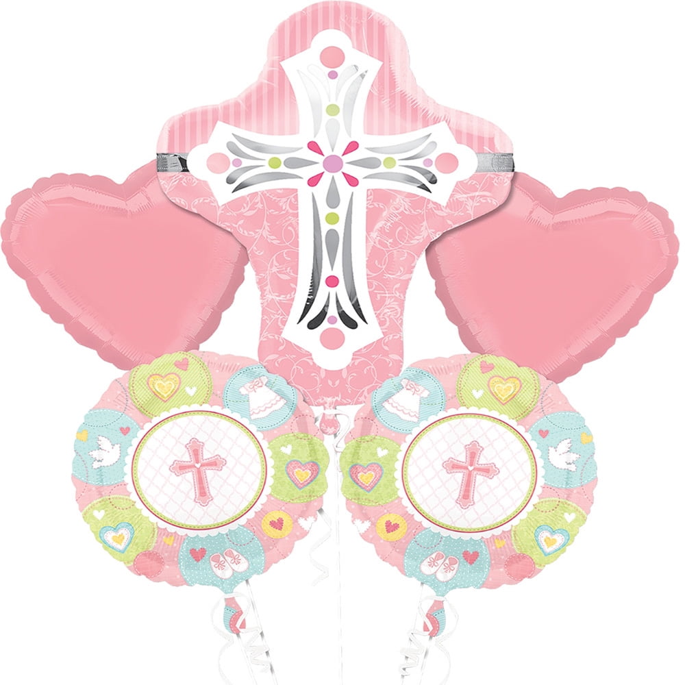 Pink Cross balloon bouquet for baptism or communion