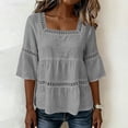 thumbnail image 6 of Womens 3/4 Sleeve Summer Tops Ladies Boho Summer Tops Elegant Loose Fit Top Professional Blouses for Women Daily T Shirts Square Neck Work Tees Cute Tunic Tee Gray XL, 6 of 7