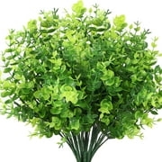 Sinhoon 10 Pack Artificial Boxwood Outdoor Greenery Plants Farmhouse Fake Plastic Shrubs Stems for Home Farmhouse Garden Window Box Office Wedding Indoor Outside Decoration