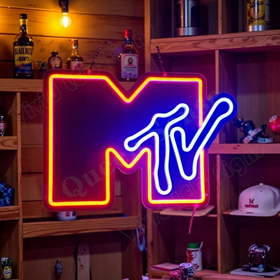 Queen Sense 16"x12" Music Television LED Neon Sign for Wall Decor Dimmable USB Powered LED Light W116MTVV2-5VLED