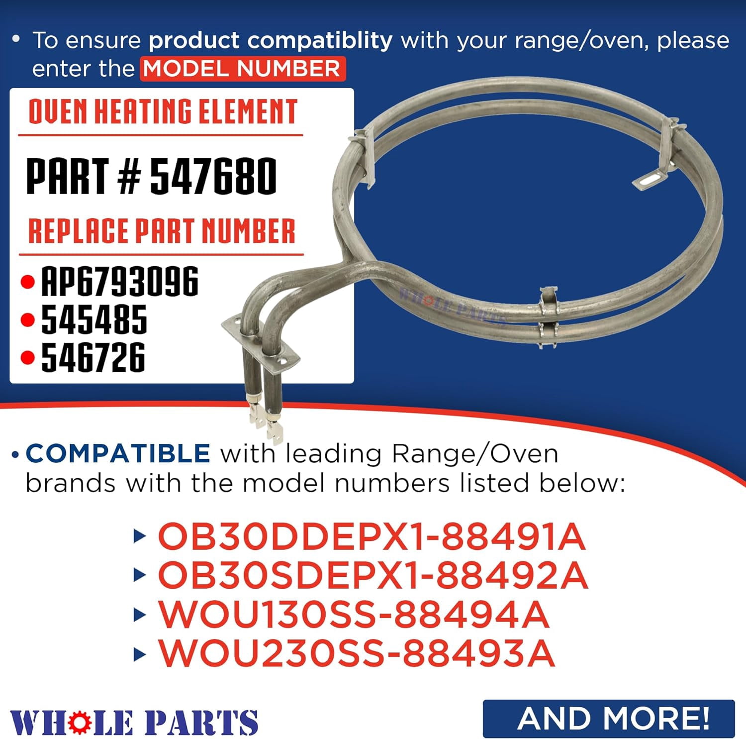 Whole Parts Range Oven Heating Element Part# 547680 - Replacement & Compatible with Some Fisher & Paykel and DCS Ranges or Ovens