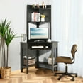 thumbnail image 4 of Gymax Corner Computer Desk Triangle Study Desk w/ Hutch & Keyboard Tray Black, 4 of 10