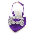 thumbnail image 3 of YDN Women's Pointed Toe Crystals Studded Flats Buckle Slingback Strap Low Heel Sandals Comfy Party Formal Dress Shoes Size 10 Purple, 3 of 4