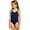 Navy, variant on Girls Swimsuit Color Contrast Trim Bowknot Strappy 1 Piece Bathing Suit Summer Vacation Beach Swimwear, Size 90, Navy
