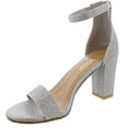 thumbnail image 1 of TOP Moda Womens Hannah-1 Chunky High Heel Metallic Glitter Ankle Strap Sandals SILVER 8.5, 1 of 6