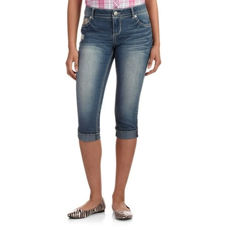 No Boundaries Juniors Lace Insert Cropped Jeans - Walmart.com