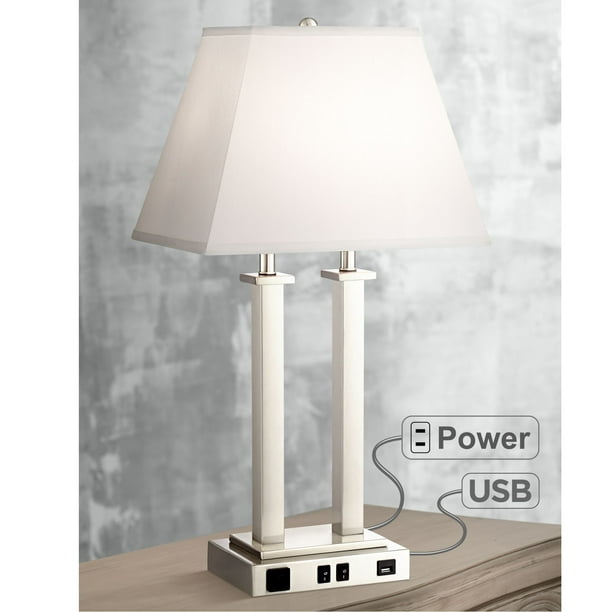 Possini Euro Design Modern Table Lamp With Hotel Style Usb Ac Brushed Nickel Side For Bedroom Endtable Nightstand Com Possini Euro Design Modern Table Lamp, Bedroom End Table Lamps With Usb Ports