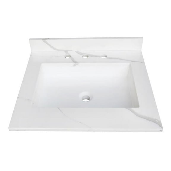 Montesquieu 25 in. Solid Surface Vanity Top, Calacatta Marble White & Glossy