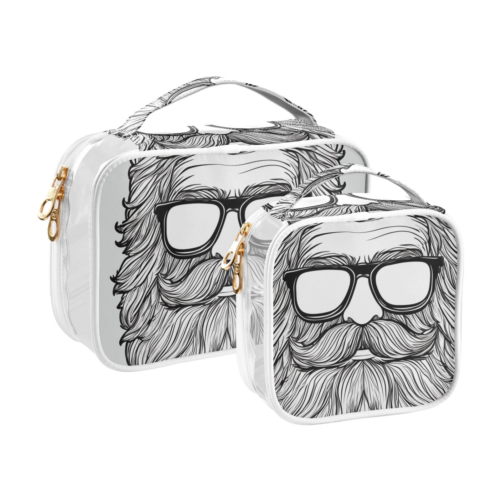 Clear Makeup Bags with Handle Large Opening 2 Pack Set Toiletry Bag Quart Size Bag, for Women Man Traveling Travel Essentials, Toiletries and Other. Beard Man