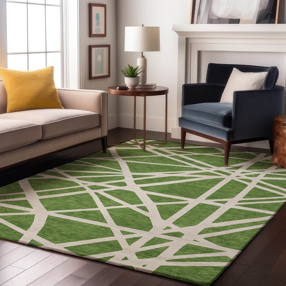 Addison Rugs Mayfield Premium Machine Washable Transitional Geometric Green Rectangle Rug, 5' x 7'6"