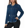 thumbnail image 3 of Women'S Plus Size Premium Denim Premium Bodice Long Sleeve Jacket Dark Blue L, 3 of 9