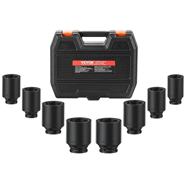 Juego de casquillos de impacto para tuercas de eje VEVOR 1/2 Drive, 8 piezas, SAE
