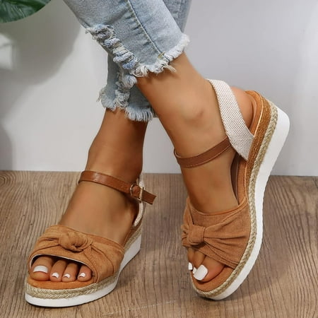 

Womens Espadrille Wedge Sandals Open Toe Platform Criss Cross Low Wedges Sandals Vintage Ankle Strap Shoes Breathable Walking Sandals Summer Elegant Beach Sandals