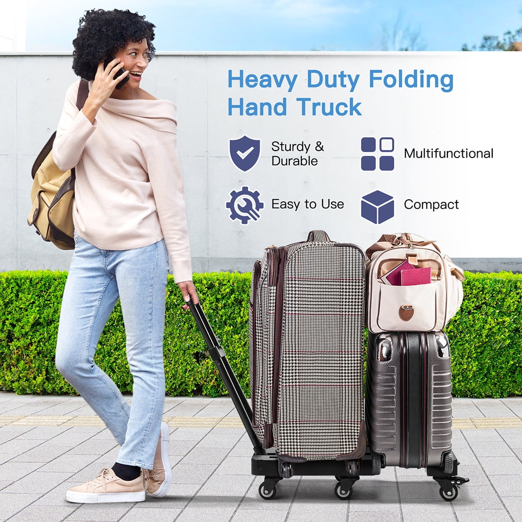 Folding Hand Truck, Heavy Duty Dolly Cart for Moving, 550 LBS Hand Truck With 6 Wheels & 2 Ropes for Luggage, Moving, Shopping, Office Use