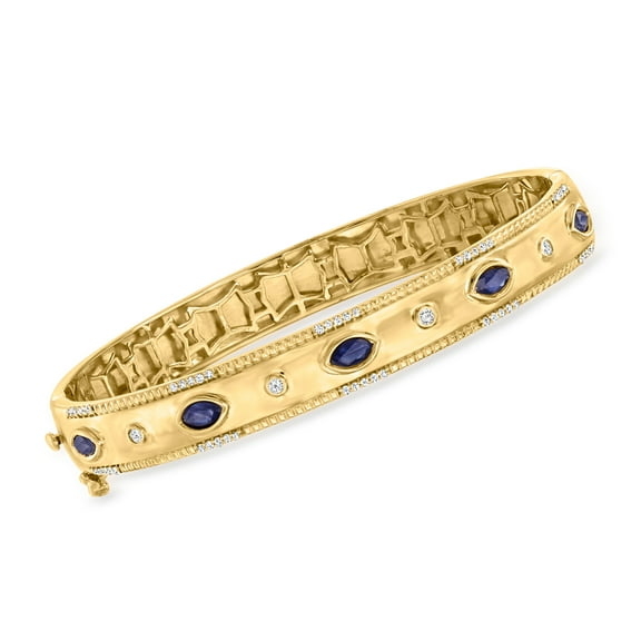 Ross-Simons 0.90 ct. t.w. Sapphire and .26 ct. t.w. Diamond Bangle Bracelet in 18kt Gold Over Sterling, Women's, Adult