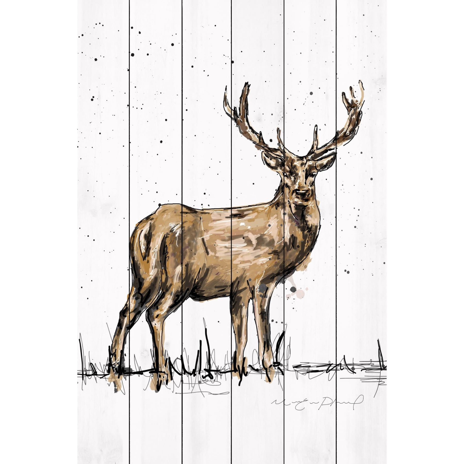 Marmont Hill "Cerf Adulte" by Marie-Eve Pharand Painting Art Print on White Wood