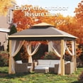 thumbnail image 2 of Nanan Pop-up Gazebo 10.8'x10.8' Outdoor Gazebo Canopy with Mosquito Netting, Patio Tent Backyard Canopy with 2-Tiered Vented Top 3 Adjustable Height, Khaki, 2 of 9