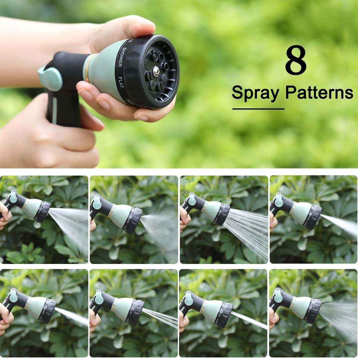 FANHAO Garden Hose Nozzle Heavy Duty, 100% Metal, 8 Spray Patterns, High Pressure with Thumb Control