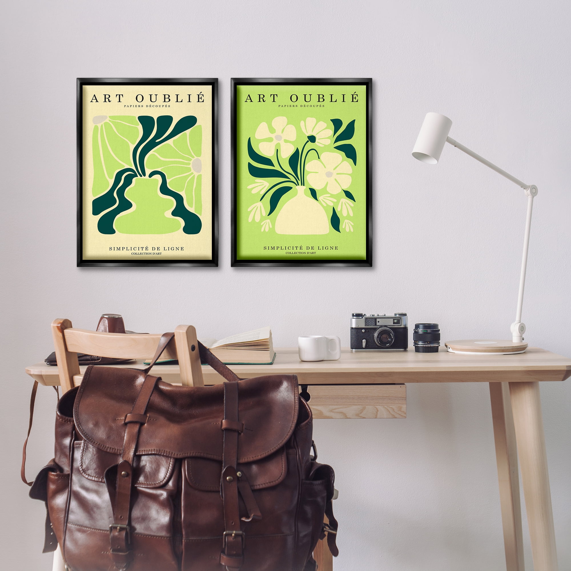 Stupell Industries Green French Museum Poster Text & Numbers Painting Black Floater Framed Canvas Art Print Wall Art, 17 x 25, Set of 2