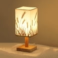 thumbnail image 2 of Lámpara de mesita de noche con pantalla de tela de lino y base de madera, decoración del hogar, luz de noche USB Trigo, 2 of 8