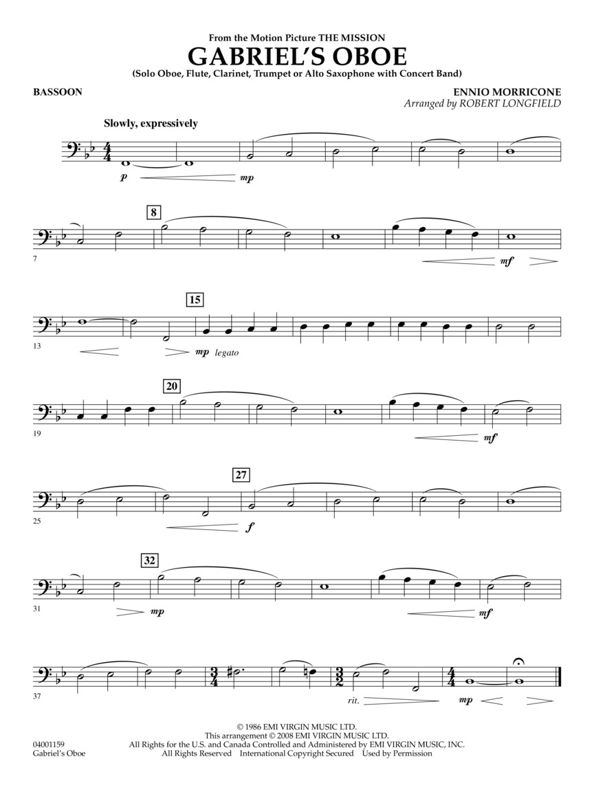 Hal Leonard Gabriel's Oboe (from The Mission) - Young Concert Band Series Level 3arranged by Robert Longfield
