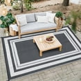 thumbnail image 4 of Gavee 9'x12' Waterproof Outdoor Rug, Reversible Patio Area Rug Indoor Outdoor Carpet, Plastic Modern Geometric Carpet for RV Camping Deck Balcony, Porch, Picnic, with Storage Bag, Gray and White, 4 of 8