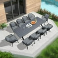 thumbnail image 3 of PURPLE LEAF 11 Pieces Patio Dining Set, Rectangular Aluminum Outdoor Table and 10 Wicker Chairs with Cushions for Garden Kitchen and Porch, Grey, 3 of 10