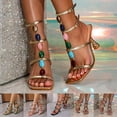 thumbnail image 6 of Gemstones High Heels Sandals for Women 2025 Boho Ethnic Square Open Toe Kitten Pumps Dressy Sandals Wedding, 6 of 7