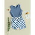 thumbnail image 3 of Suealasg Toddler Baby Boy 2Pcs Summer Clothes 6M 1T 2T 3T Kids Boy Hawaiian Beach Casual Shorts Sets Sleeveless Tank Tops+ Checkerboard Print Shorts, 3 of 9