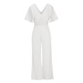 thumbnail image 4 of Gaecuw Jumpsuits for Women Summer Short Sleeve Overall with Pockets V Neck Band Collar Solid Onesie One Piece Outfits Casual Loose Baggy Long Pants Wide Leg Summer Romper Pull On Ankle Length Trousers, 4 of 6