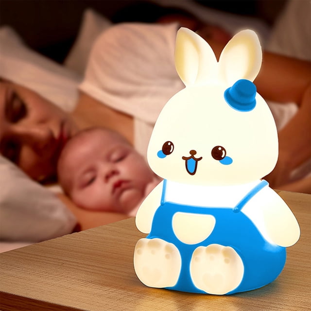 Fasiaou Cute Rabbit Night Light, Intelligent Timed, Silicone Dimmable Nursery Nightlight for Nursery, Silicone Rechargeable Bedside Touch Night Lights for Home Decor-Blue,Style B