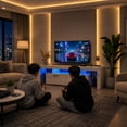 thumbnail image 5 of UHOMEPRO TV Stand for TV up to70'', High Gloss Entertainment Center with RGB LED Lights and Storage Shelves, White Media Console for Living Room, 5 of 11