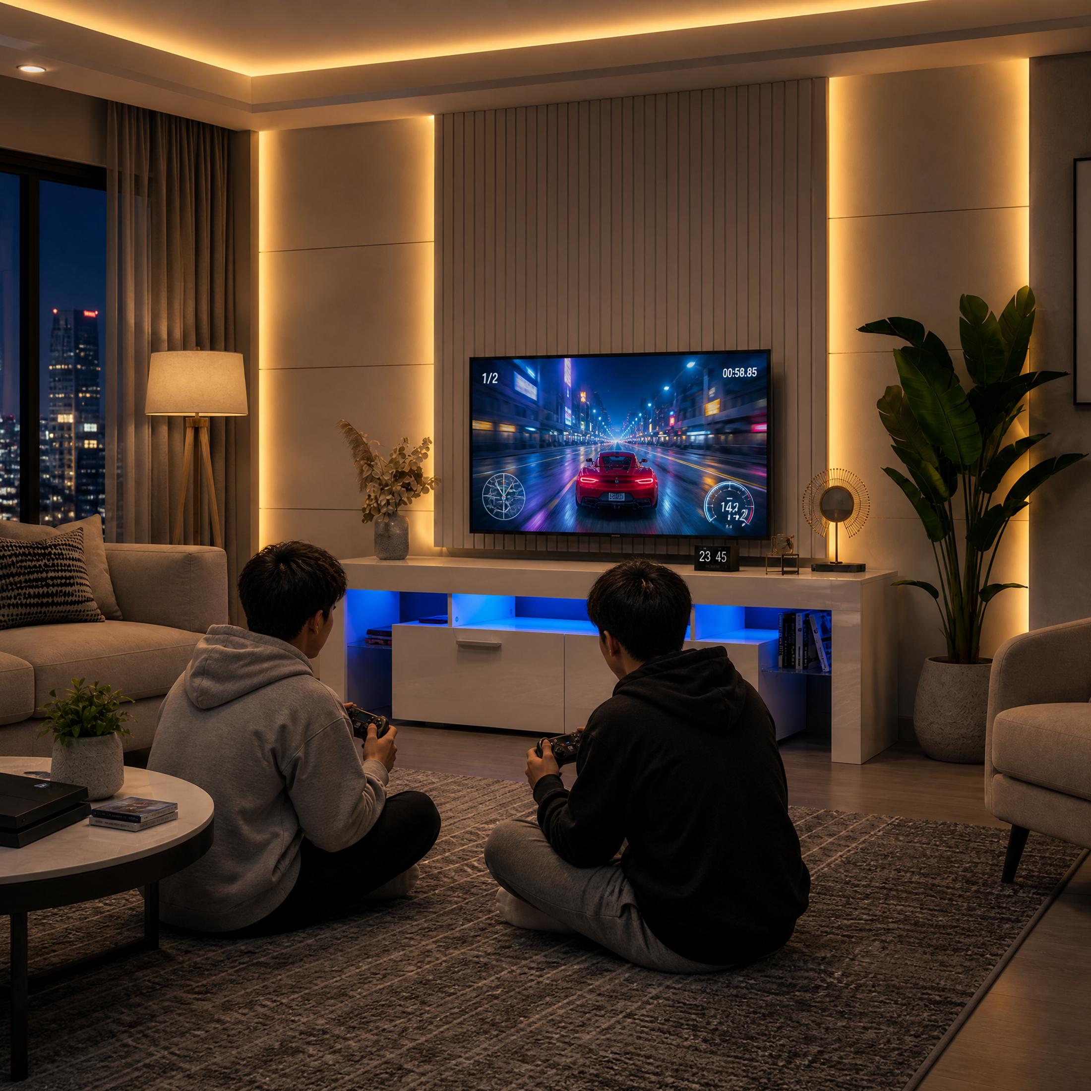 UHOMEPRO TV Stand for TVs up to 70" with RGB LED Lights photo 4
