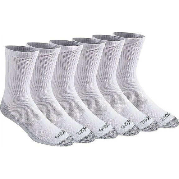Dickies Men's 6 pairs Dri-Tech Mid-Crew Socks, Sizes 6-12, White with Grey Sole